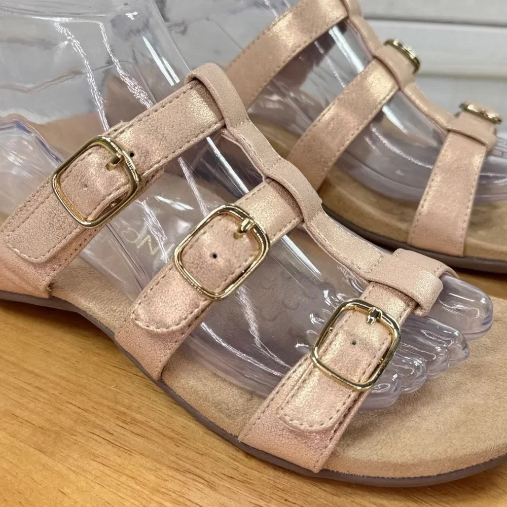 Vionic‎ Misa Strappy Slide Sandal Metallic Rose Gold Womens 8